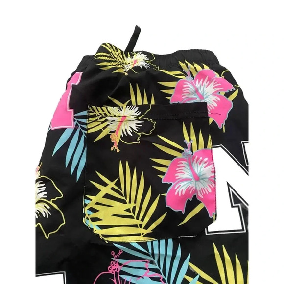 FOCO Black Floral Print Tropical Drawstring Shorts Size Large - Picture 3 of 9
